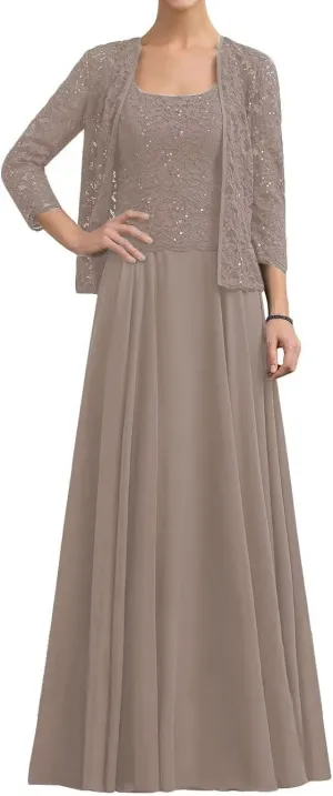 2 Piece Mother of The Bride Dresses for Wedding Chiffon Grandmother Dresses with Jacket