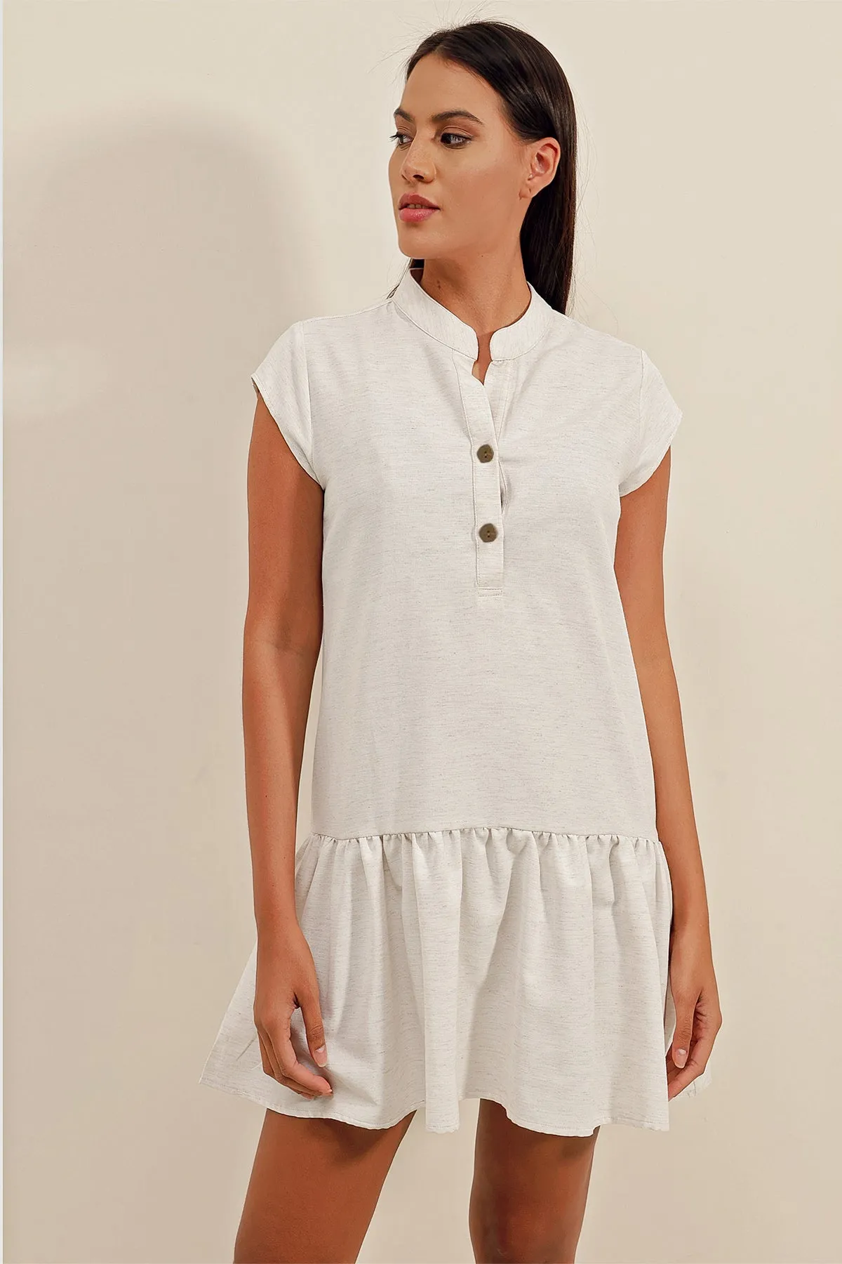 2425 keten mini elbise