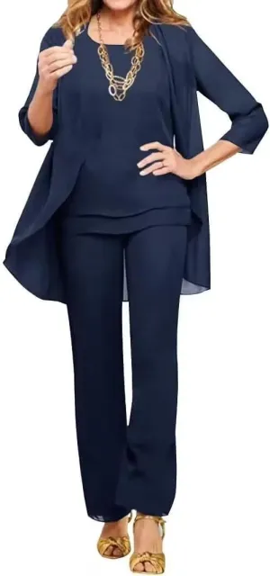 3 Pieces Mother of The Bride Pant Suits for Wedding Chiffon Formal Outfits Wedding Pantsuits for Women Evening Party