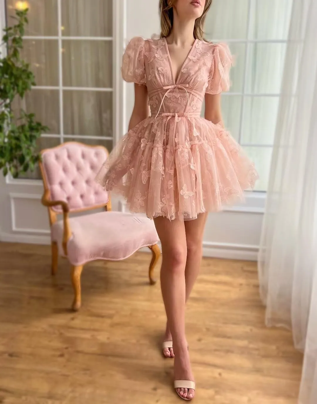 3D Butterfly Short Homecoming Dresses for Teens Tulle Lace Appliques V-Neck Tight Prom Party Cocktail Dress 2024