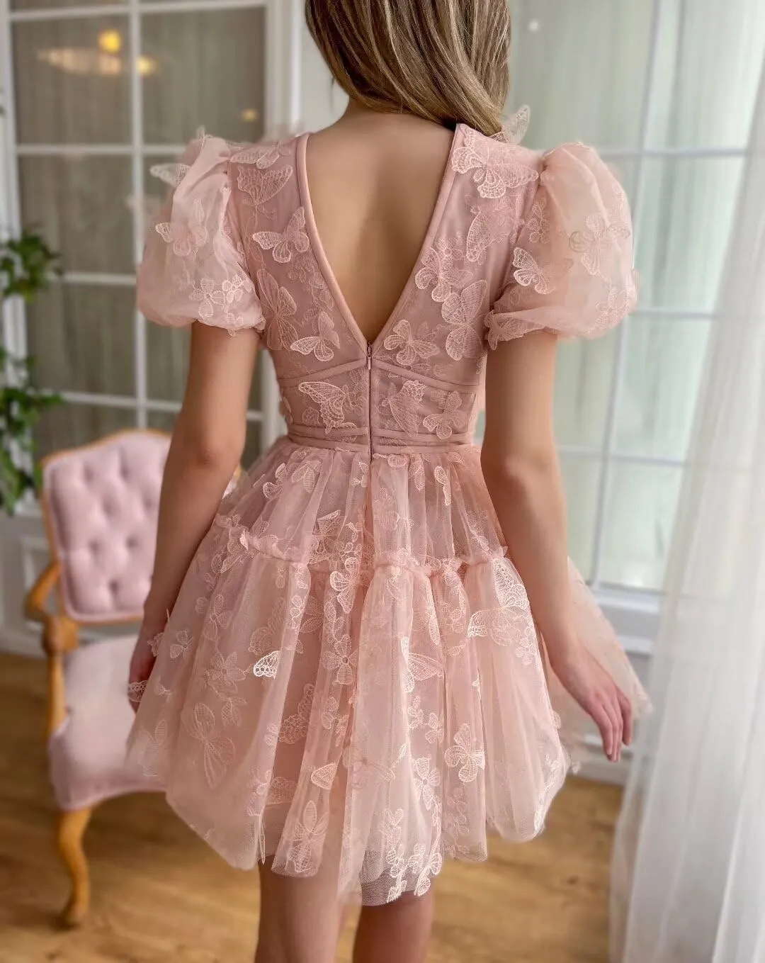 3D Butterfly Short Homecoming Dresses for Teens Tulle Lace Appliques V-Neck Tight Prom Party Cocktail Dress 2024