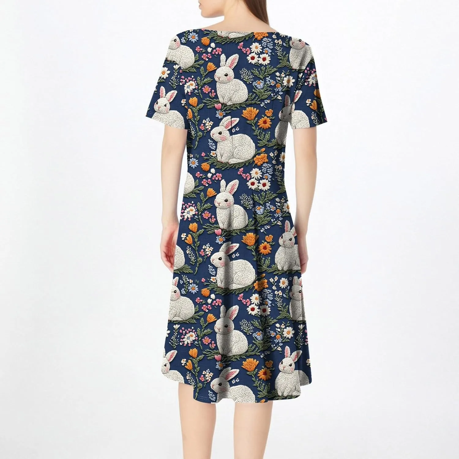 4th of July Dresses for Women midi red White and Blue Summer Dress Short Sleeve a line Round Neck Formal Dress Elegant
