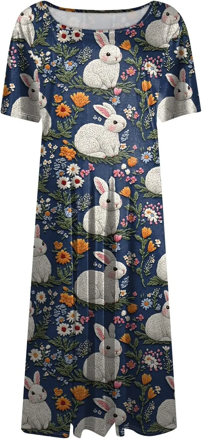4th of July Dresses for Women midi red White and Blue Summer Dress Short Sleeve a line Round Neck Formal Dress Elegant