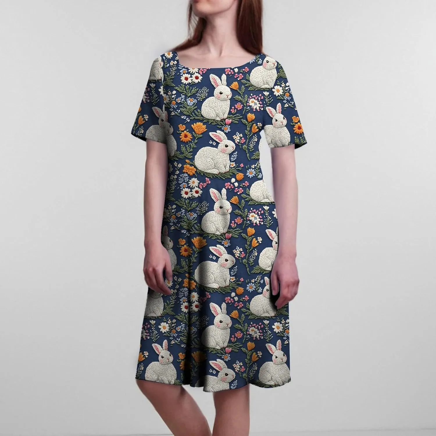 4th of July Dresses for Women midi red White and Blue Summer Dress Short Sleeve a line Round Neck Formal Dress Elegant