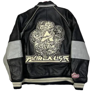 Avirex Spellout Dragon Leather Jacket In Black & Grey ( M )