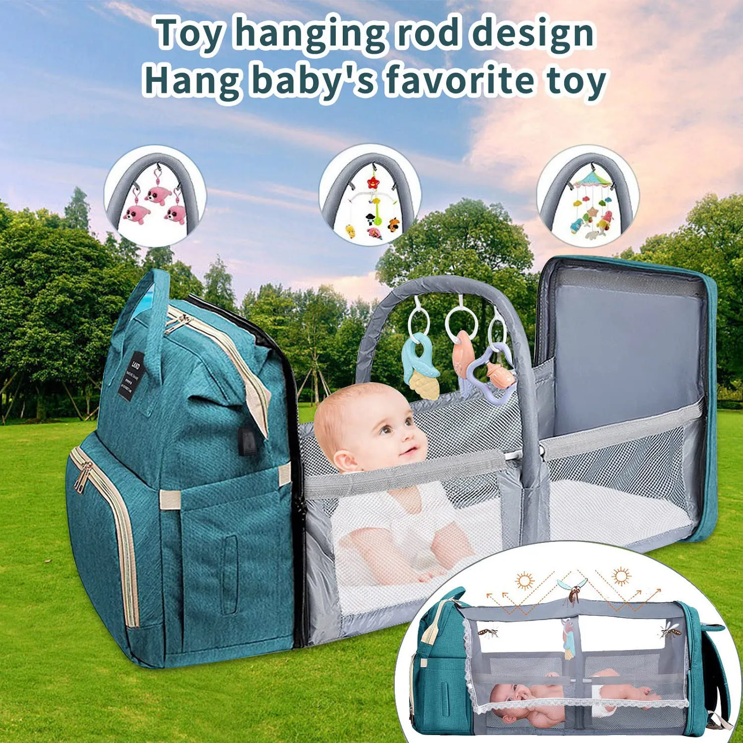 Baby Diaper Bag with Changing Station,Diaper Bag Backpack,Girl Boy Diaper Bag,Large Capacity,900d Excellent Oxford(Ungrade-Green)