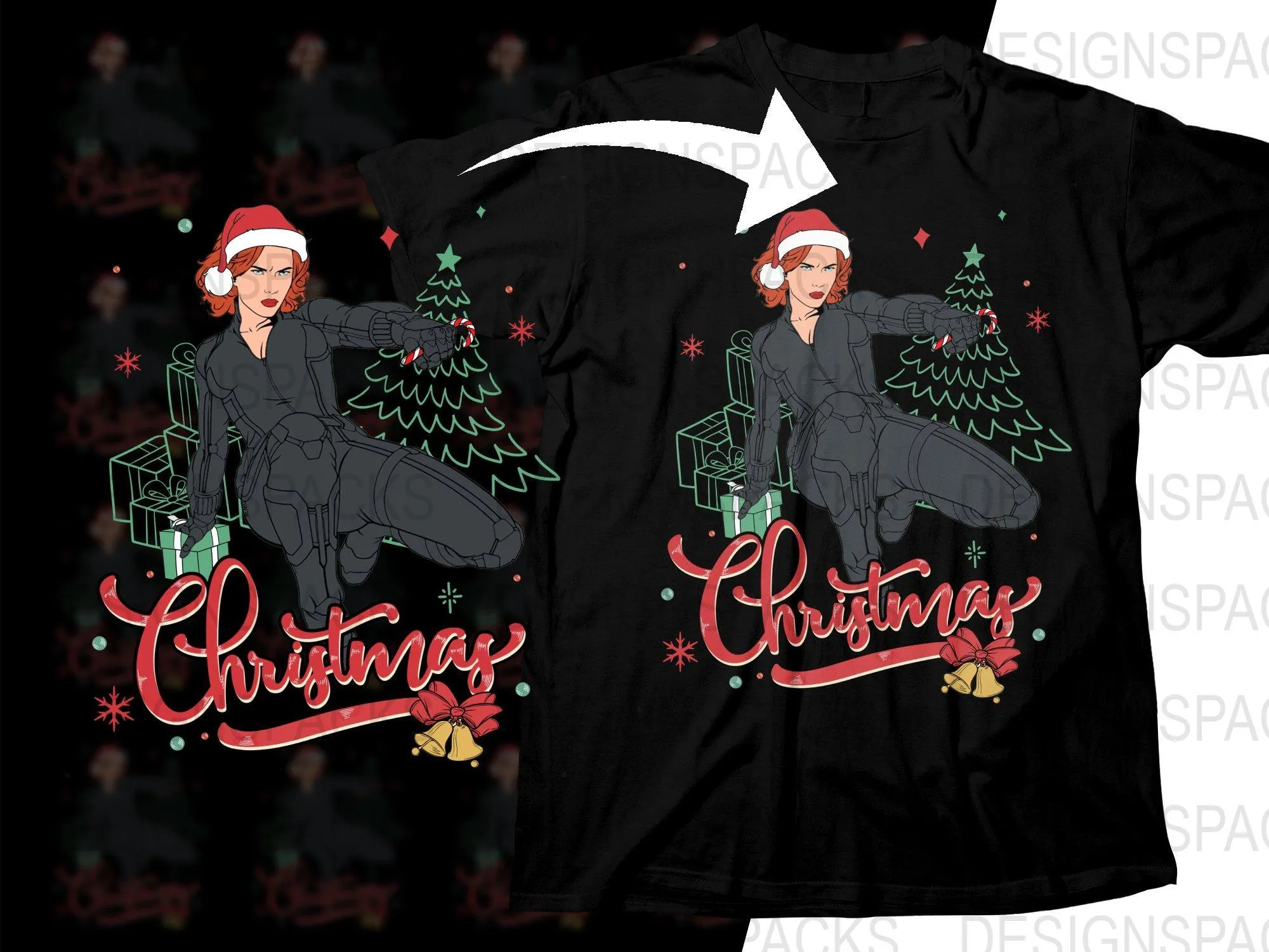 Black Widow Christmas Graphic Casual Png Digital Download