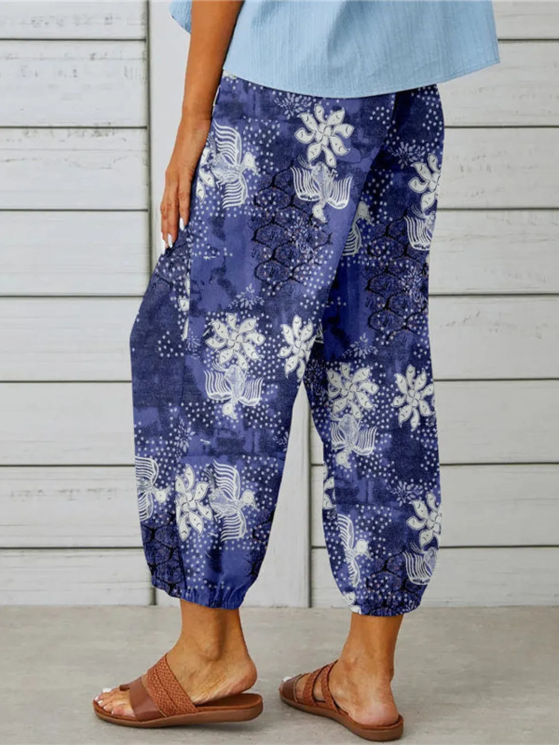Bohemian Printed Tied Cropped Capris Pants