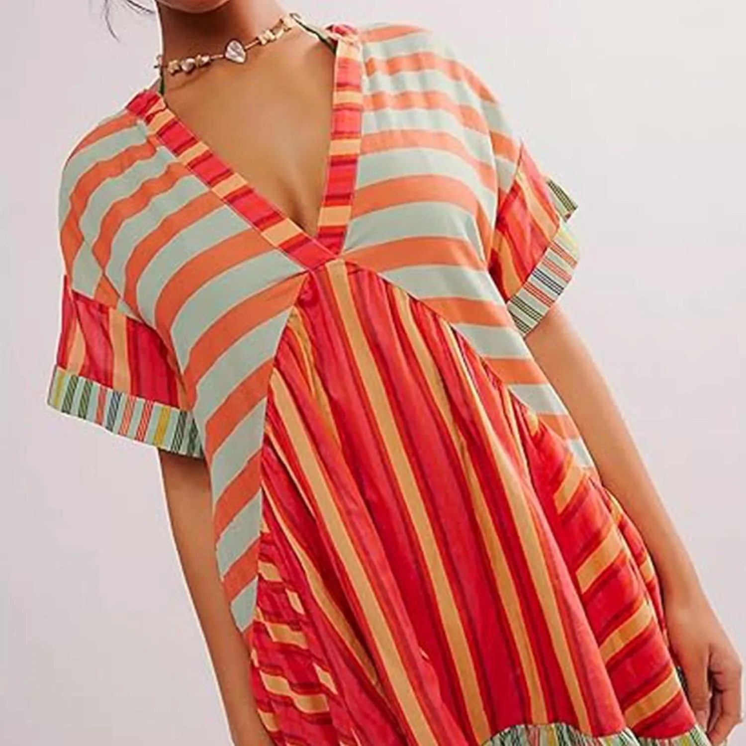 Boho Dresses for Women Summer Y2K Babydoll Flowy Dress Ruffle Mini Dress Deep V-Neck Casual Floral Sundress 2025