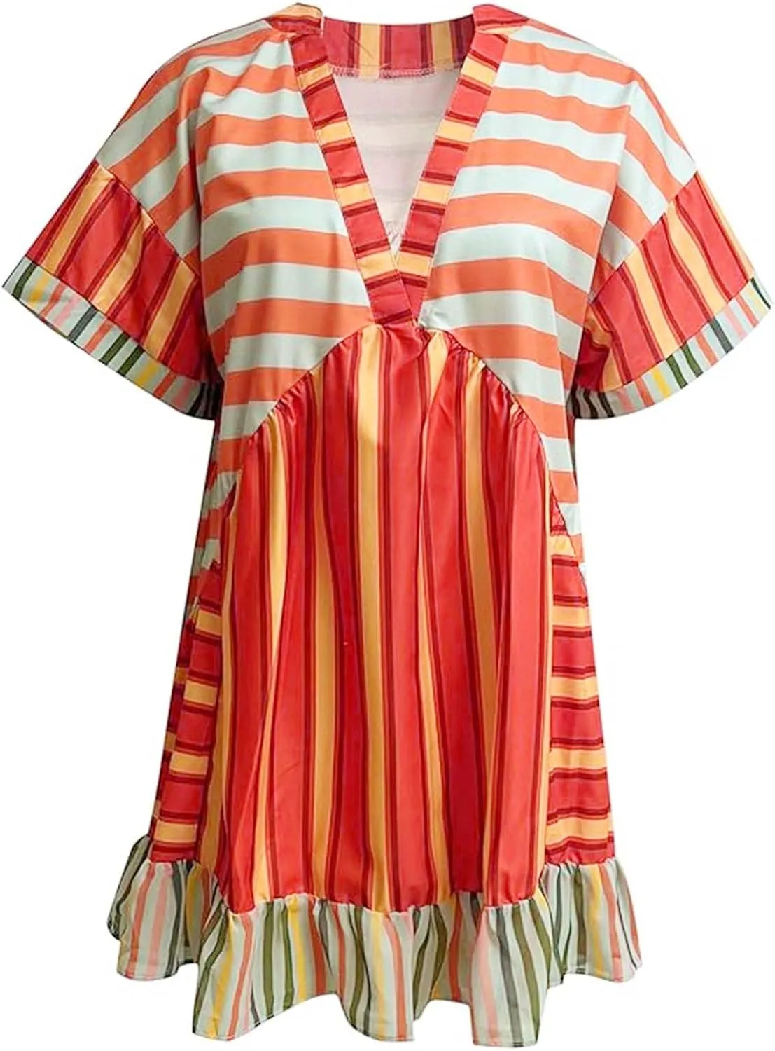 Boho Dresses for Women Summer Y2K Babydoll Flowy Dress Ruffle Mini Dress Deep V-Neck Casual Floral Sundress 2025
