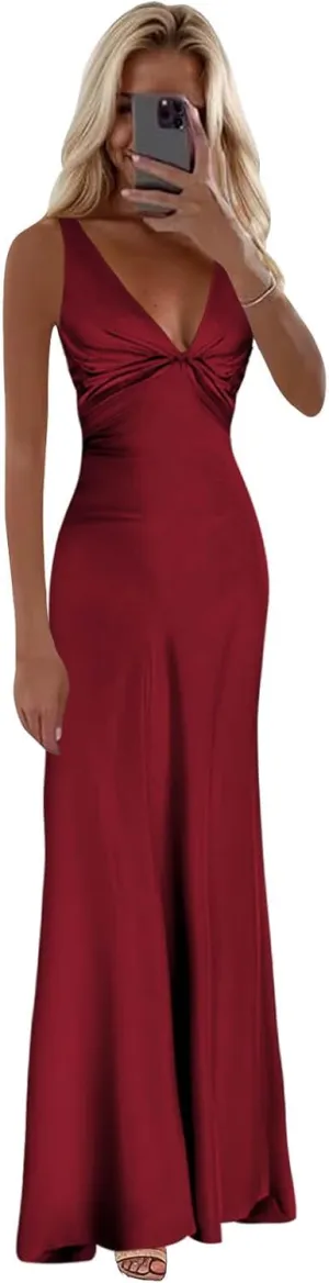 BOLENSYE Halter Silk Prom Dresses 2025 Mermaid Long Satin Bridesmaid Dress for Women