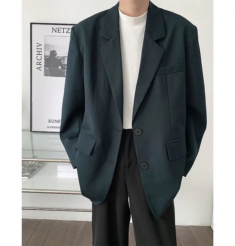 Bonsir Men's High-quality Casual Suit Jackets Formal Western-style Clothes Loose Black/brown/green Blazers Business Coats S-XL