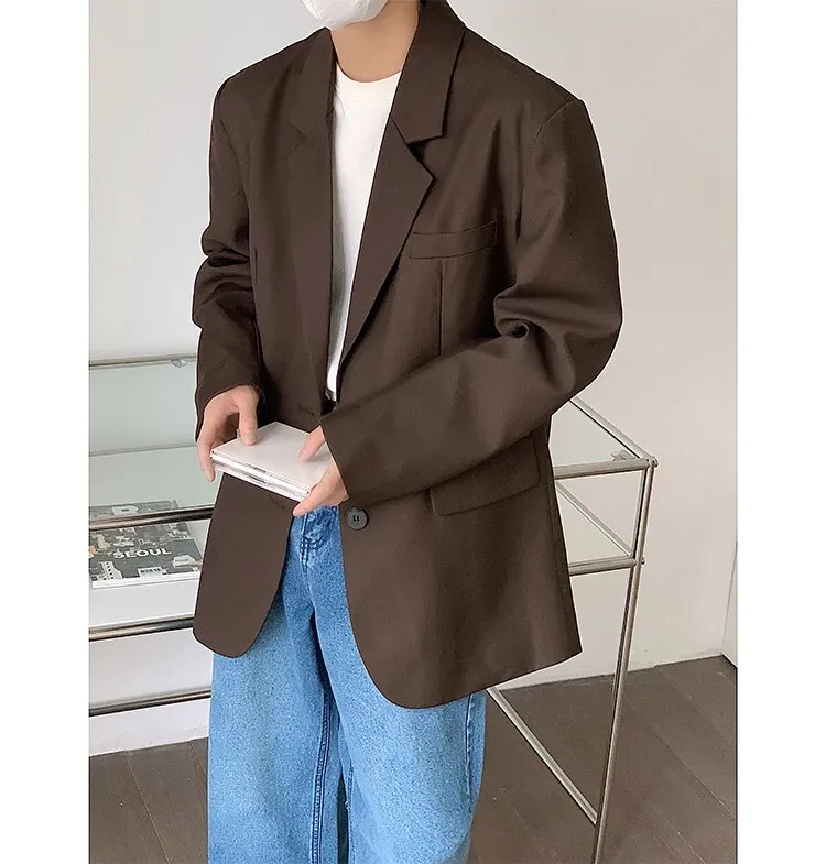 Bonsir Men's High-quality Casual Suit Jackets Formal Western-style Clothes Loose Black/brown/green Blazers Business Coats S-XL