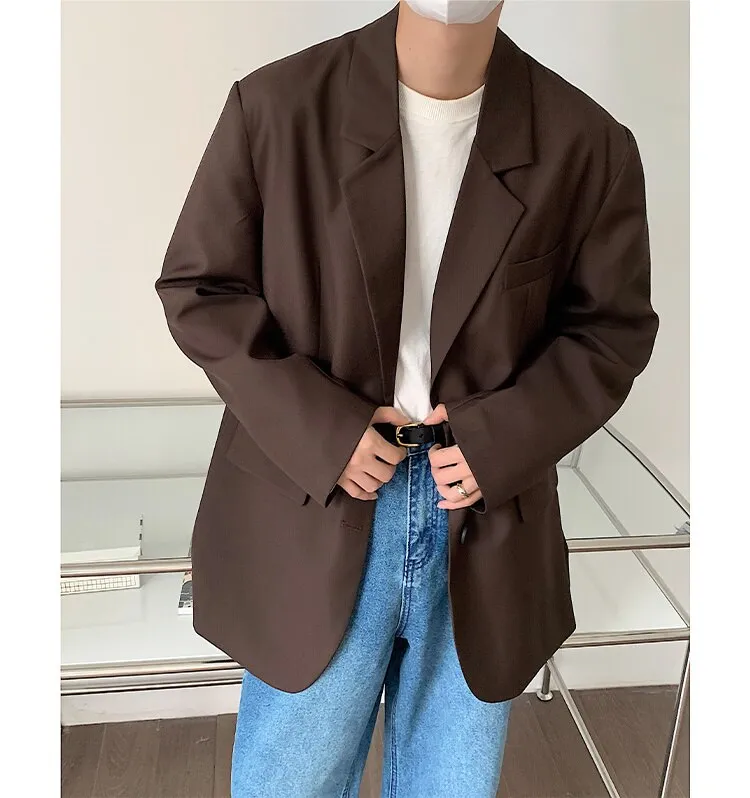Bonsir Men's High-quality Casual Suit Jackets Formal Western-style Clothes Loose Black/brown/green Blazers Business Coats S-XL