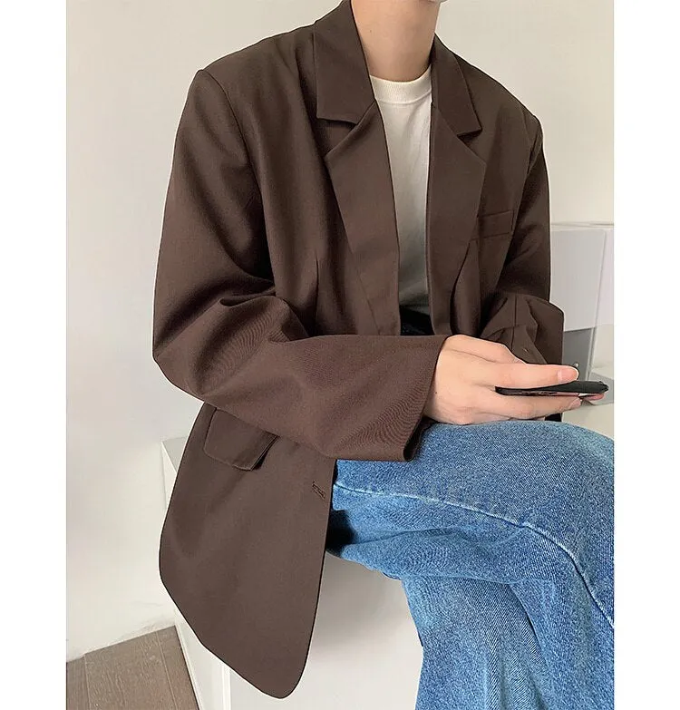 Bonsir Men's High-quality Casual Suit Jackets Formal Western-style Clothes Loose Black/brown/green Blazers Business Coats S-XL