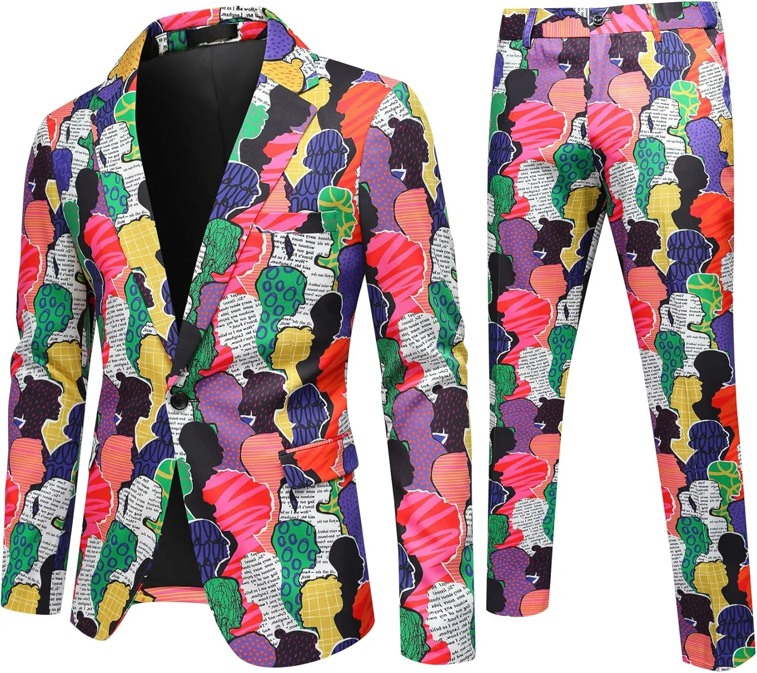 Boyland Mens 2 Pieces Suit Floral Print Notch Lapel Tuxedo Suit Set One Button Tux Jacket Pants for Party Wedding Prom