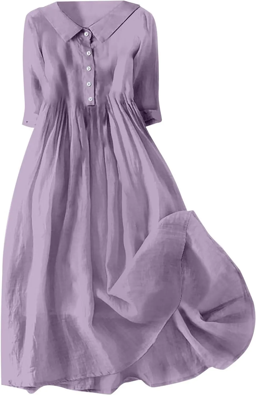Button Up Midi Dress for Women Smocked Waist A-Line Dress Short Sleeve Solid Flowy Beach Summer Dresses 2025