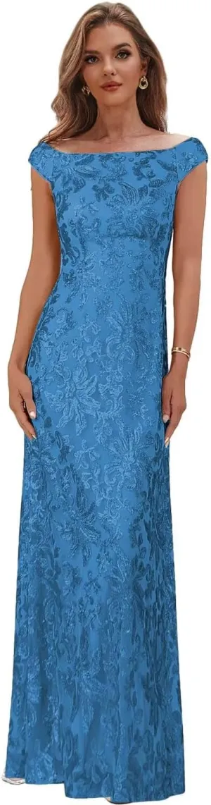 Cap Sleeve Mother of The Bride Dresses for Wedding Mermaid Evening Dress Sequin Lace Formal Gown
