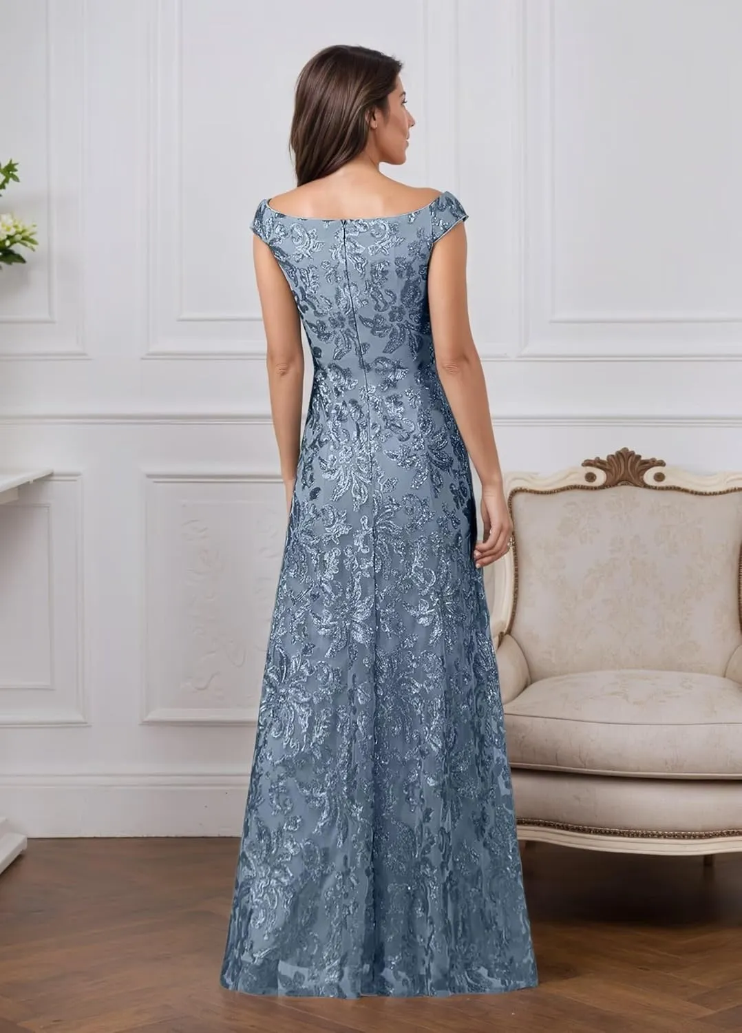 Cap Sleeve Mother of The Bride Dresses for Wedding Mermaid Evening Dress Sequin Lace Formal Gown