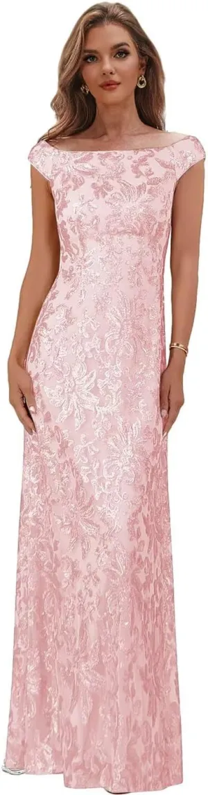 Cap Sleeve Mother of The Bride Dresses for Wedding Mermaid Evening Dress Sequin Lace Formal Gown