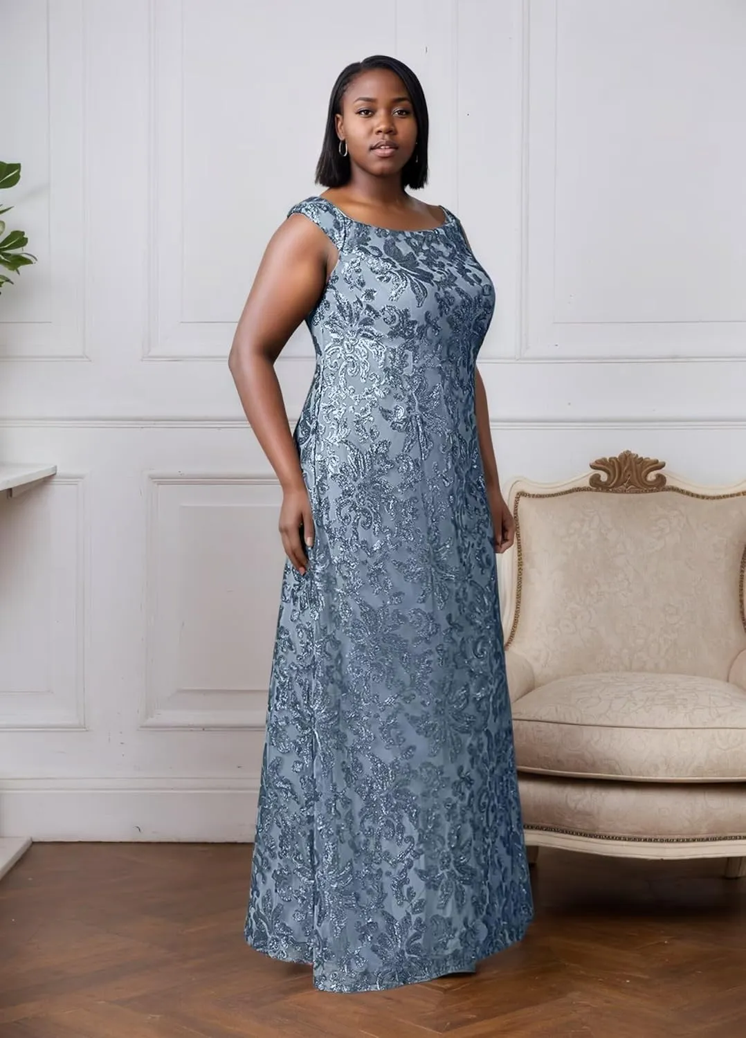 Cap Sleeve Mother of The Bride Dresses for Wedding Mermaid Evening Dress Sequin Lace Formal Gown