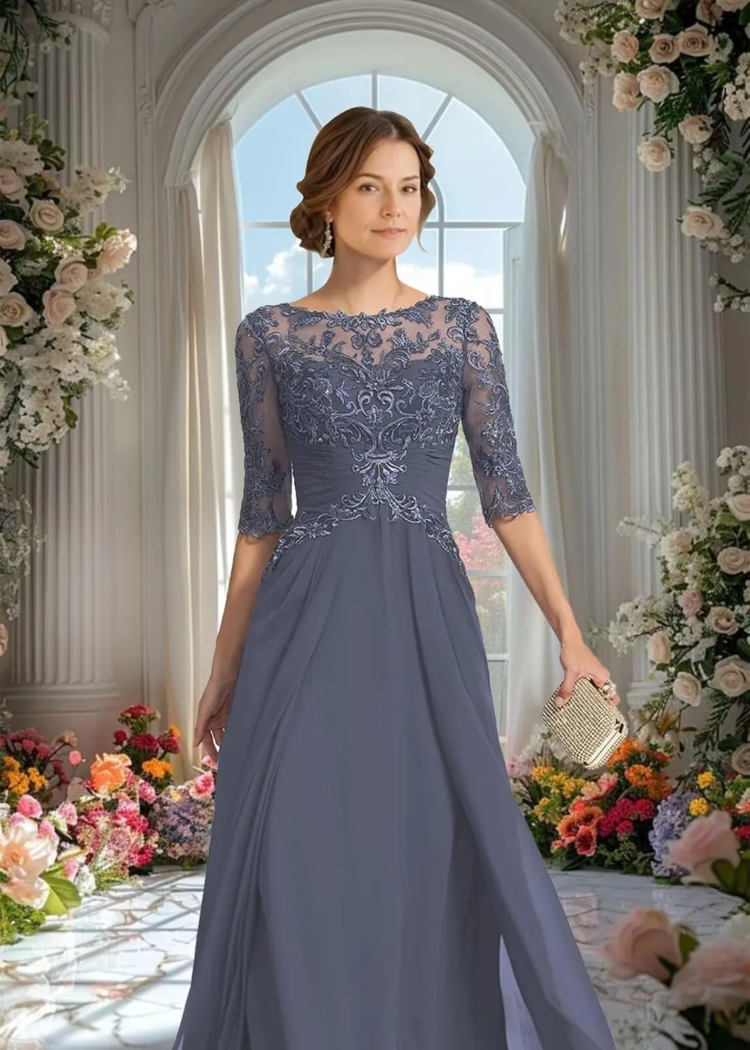 Chiffon Mother of The Bride Dresses for Wedding Laces Applique Formal Evening Party Gown Mother of The Groom Dress