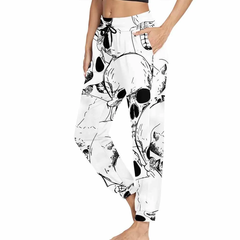 Comics Skull Print Elastic Casual Pants