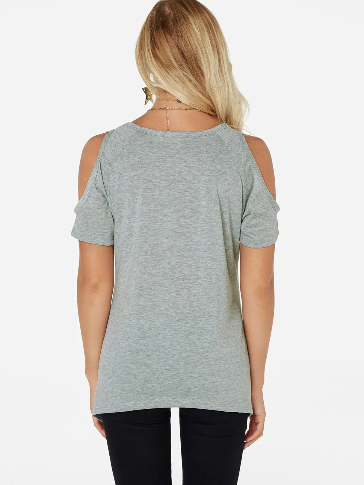 Custom Cold Shoulder Short Sleeve Irregular Hem T-Shirts