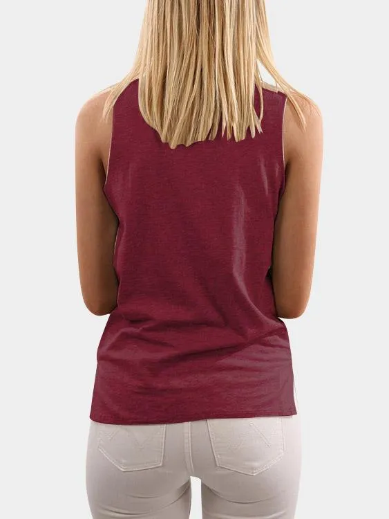 Custom Crew Neck Plain Sleeveless Curved Slit Hem Burgundy T-Shirts