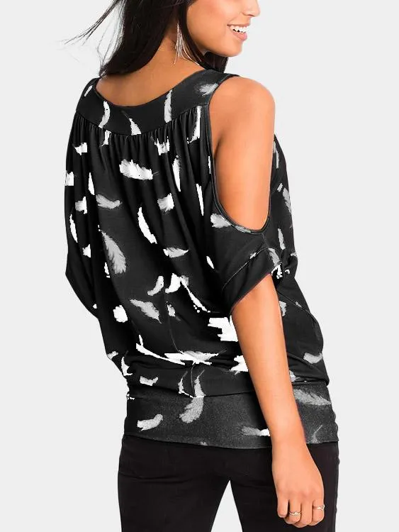 Custom Round Neck Cold Shoulder Floral Print Half Sleeve T-Shirts