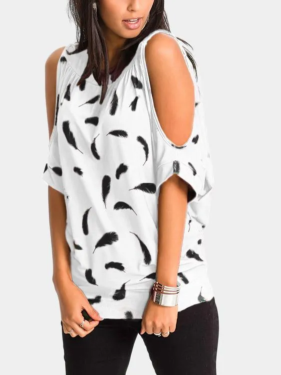 Custom Round Neck Cold Shoulder Floral Print Half Sleeve T-Shirts
