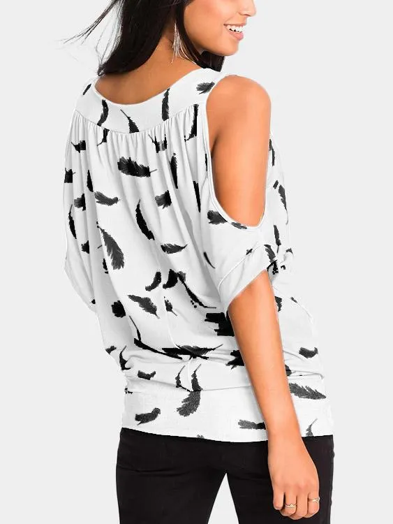 Custom Round Neck Cold Shoulder Floral Print Half Sleeve T-Shirts