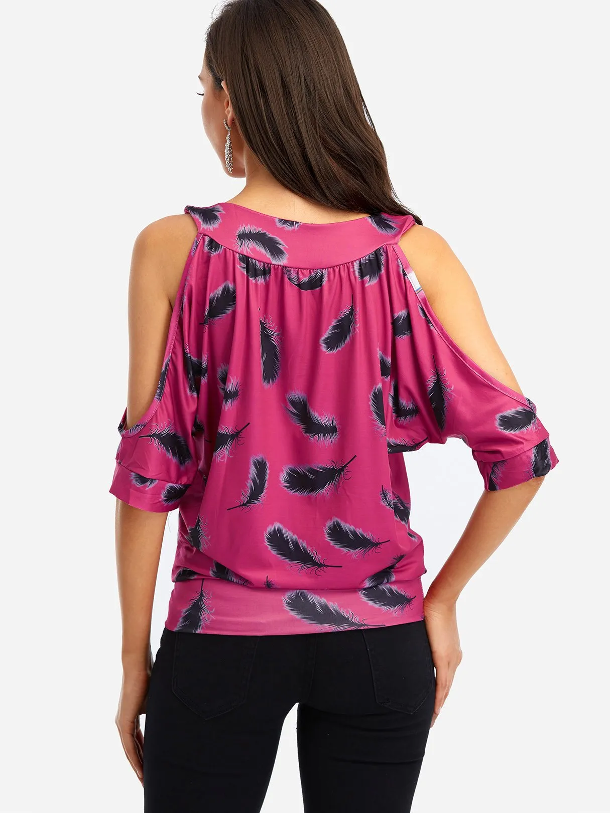 Custom Round Neck Cold Shoulder Floral Print Half Sleeve T-Shirts