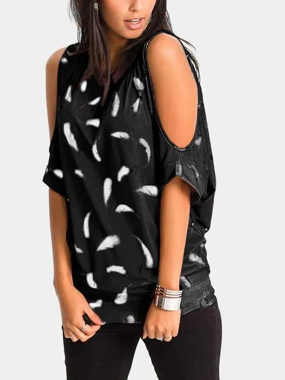 Custom Round Neck Cold Shoulder Floral Print Half Sleeve T-Shirts