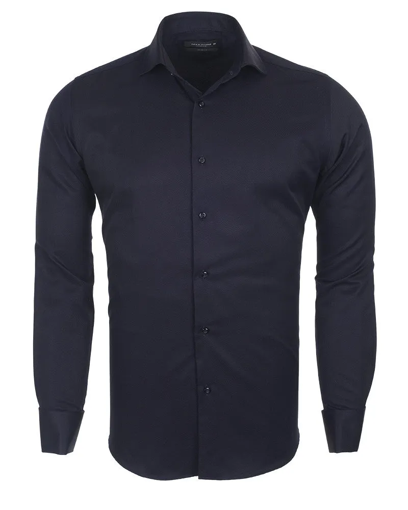 Dark Blue Casual Twill Double Cuffed Shirts