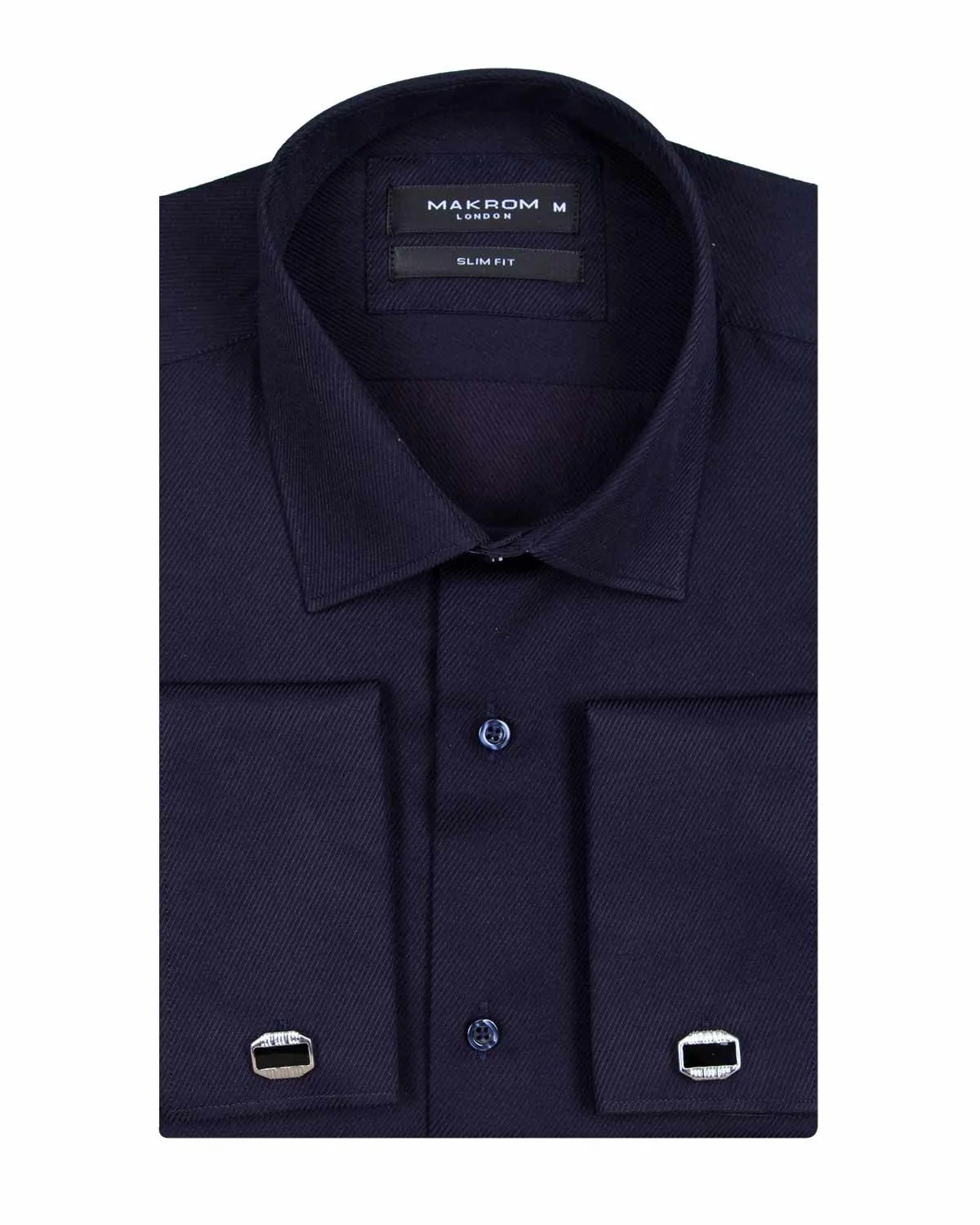 Dark Blue Casual Twill Double Cuffed Shirts