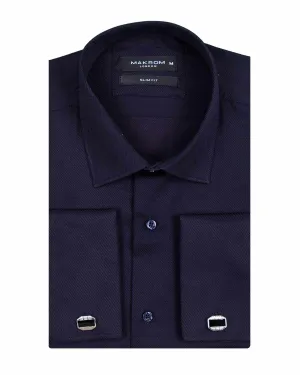 Dark Blue Casual Twill Double Cuffed Shirts
