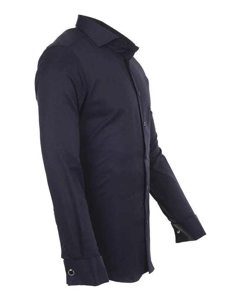 Dark Blue Casual Twill Double Cuffed Shirts