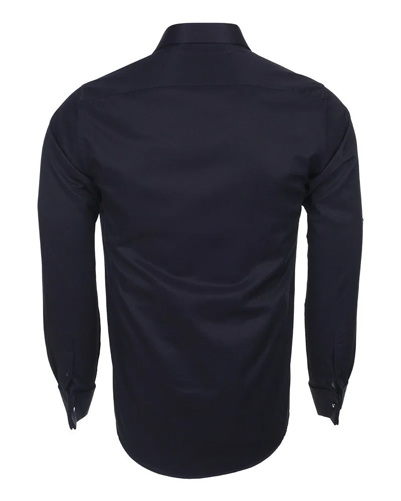 Dark Blue Casual Twill Double Cuffed Shirts
