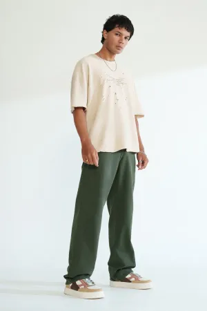 Dark Olive Men's Baggy Straight Jeans