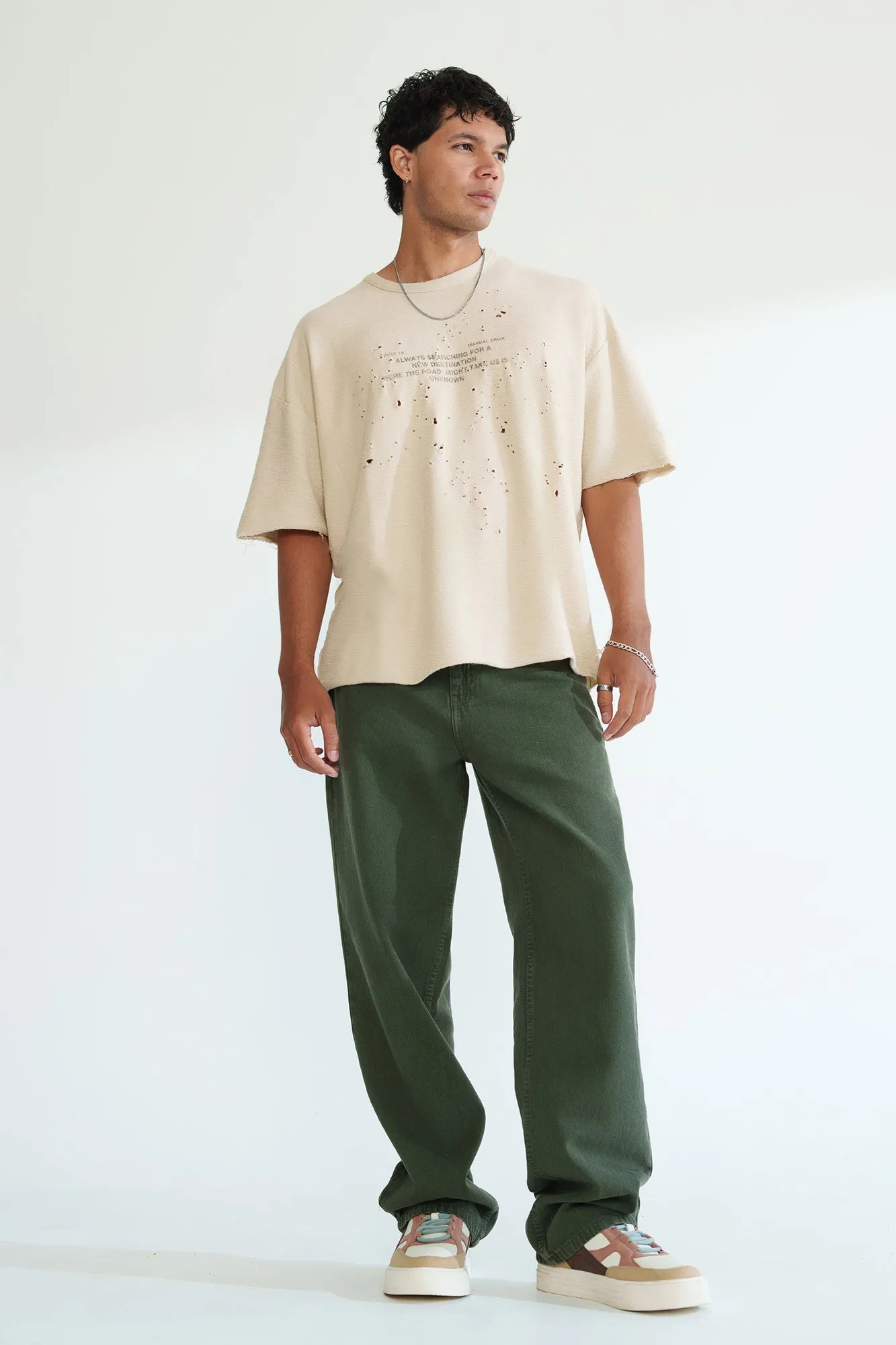 Dark Olive Men's Baggy Straight Jeans