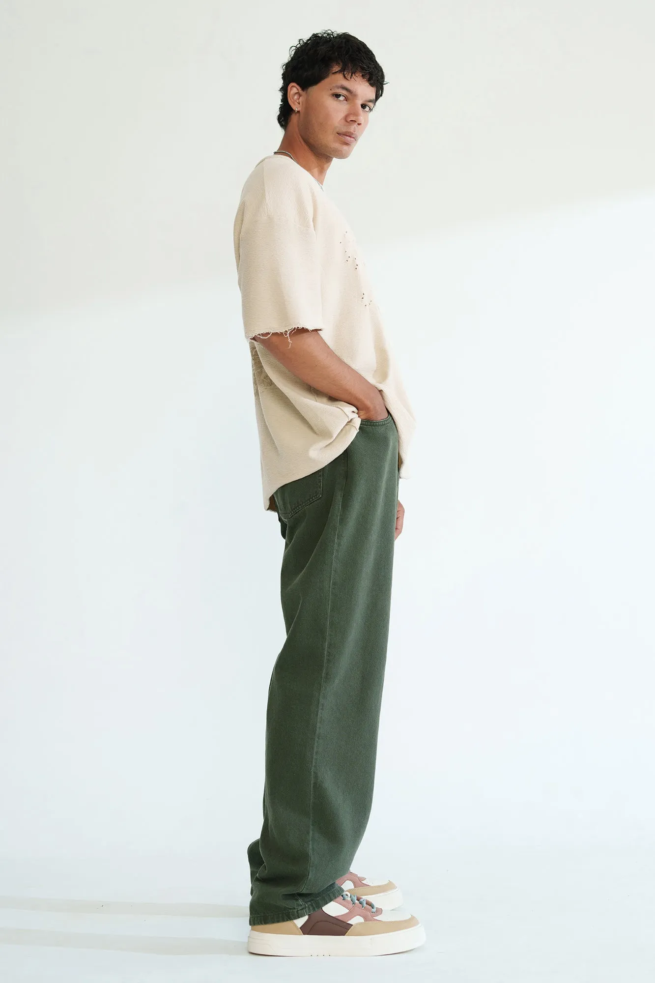 Dark Olive Men's Baggy Straight Jeans