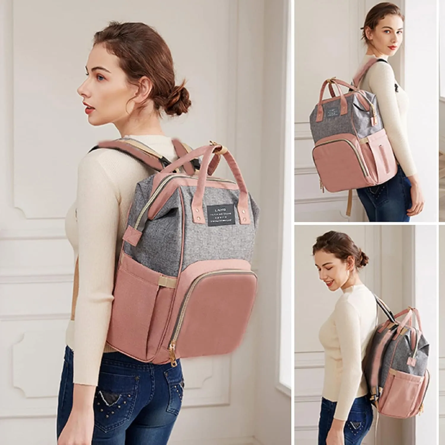 Diaper Bag with Changing Station,Diaper Bag Backpack,Girl Boy Diaper Bag,Large Capacity,900d Excellent Oxford(Ungrade Pink Grey)
