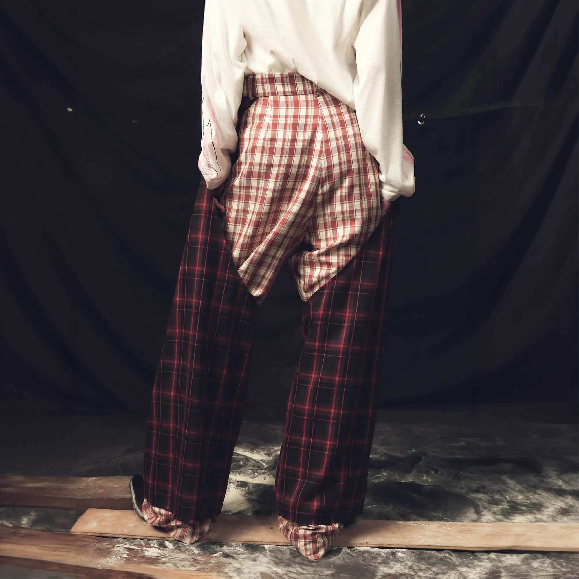 Dual Plaid Wide Leg Pants