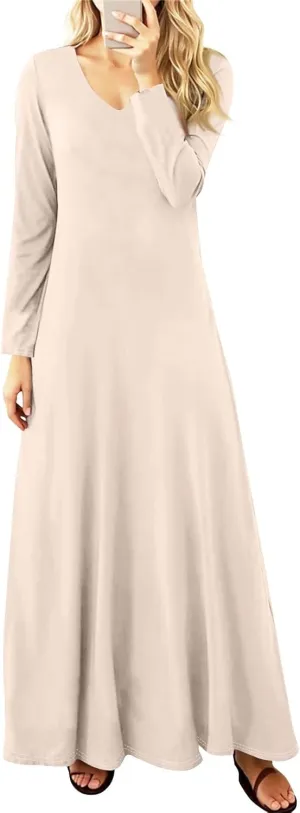 Fall Winter Long Sleeve Formal Maxi Dresses for Women Plus Size Casual Vintage Elegant Wedding Guest Long Dress