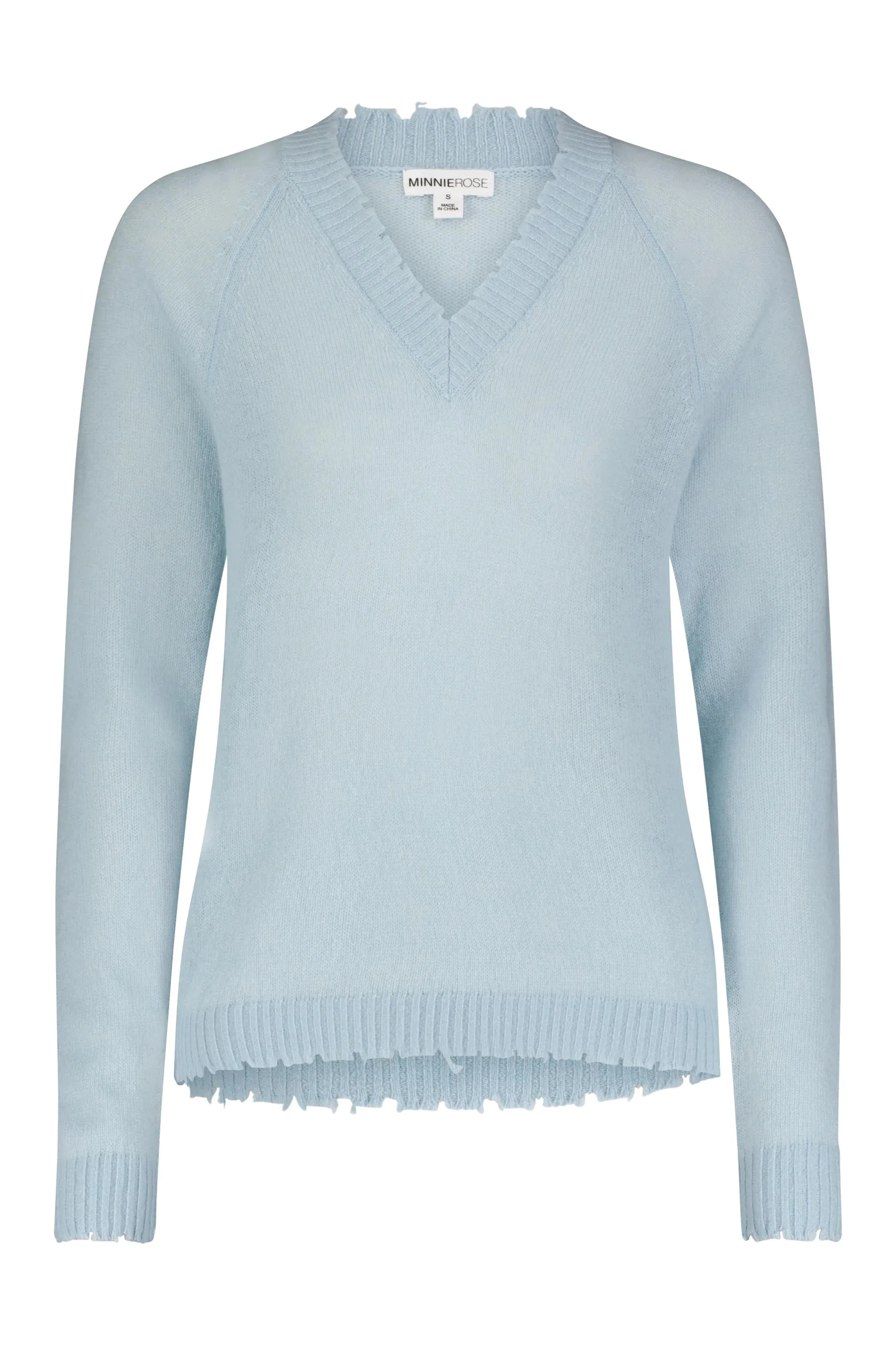 Fine Cotton Cashmere Distressed LS V Neck