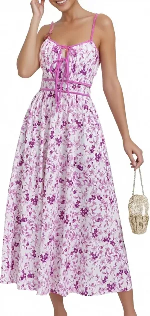 Floral Maxi Dress Summer Wedding Guest Empire Waist Tie Front Fit and Flare Dress Elegant Spaghetti Strap Long Dresses
