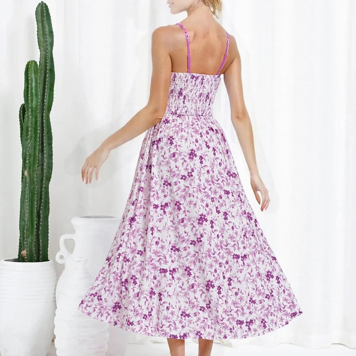 Floral Maxi Dress Summer Wedding Guest Empire Waist Tie Front Fit and Flare Dress Elegant Spaghetti Strap Long Dresses