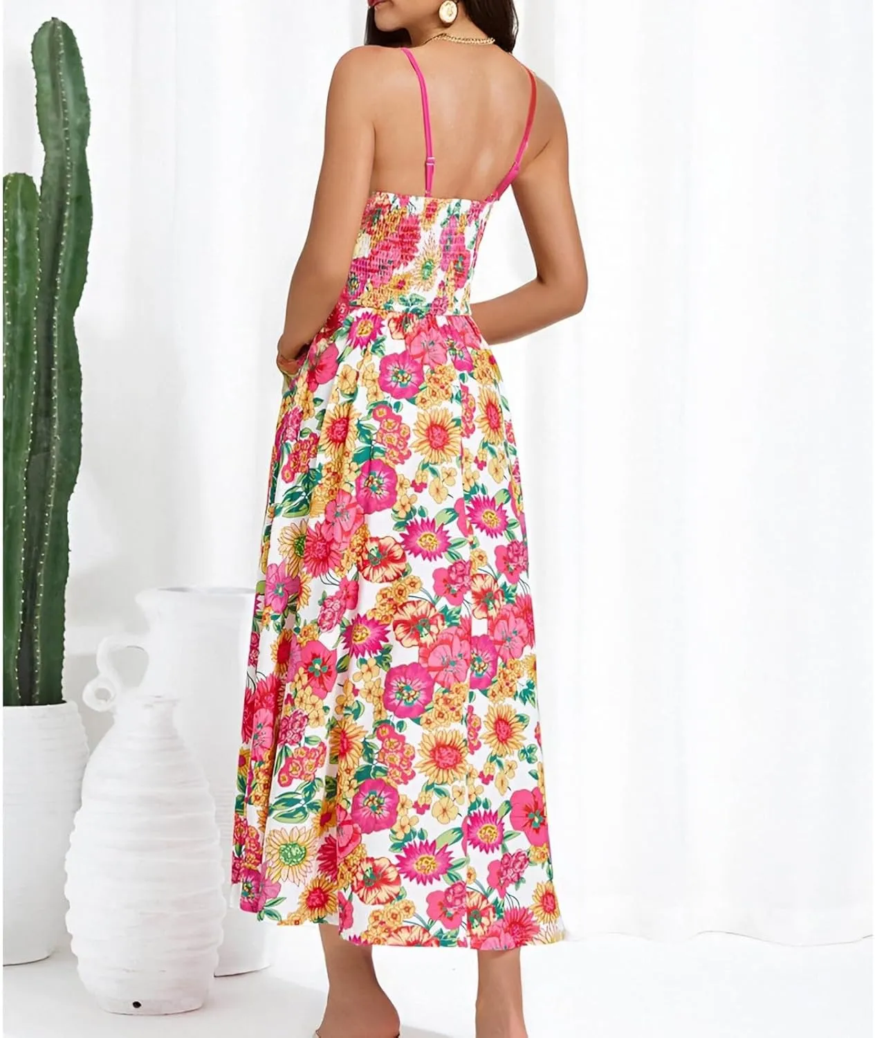 Floral Maxi Dress Summer Wedding Guest Empire Waist Tie Front Fit and Flare Dress Elegant Spaghetti Strap Long Dresses