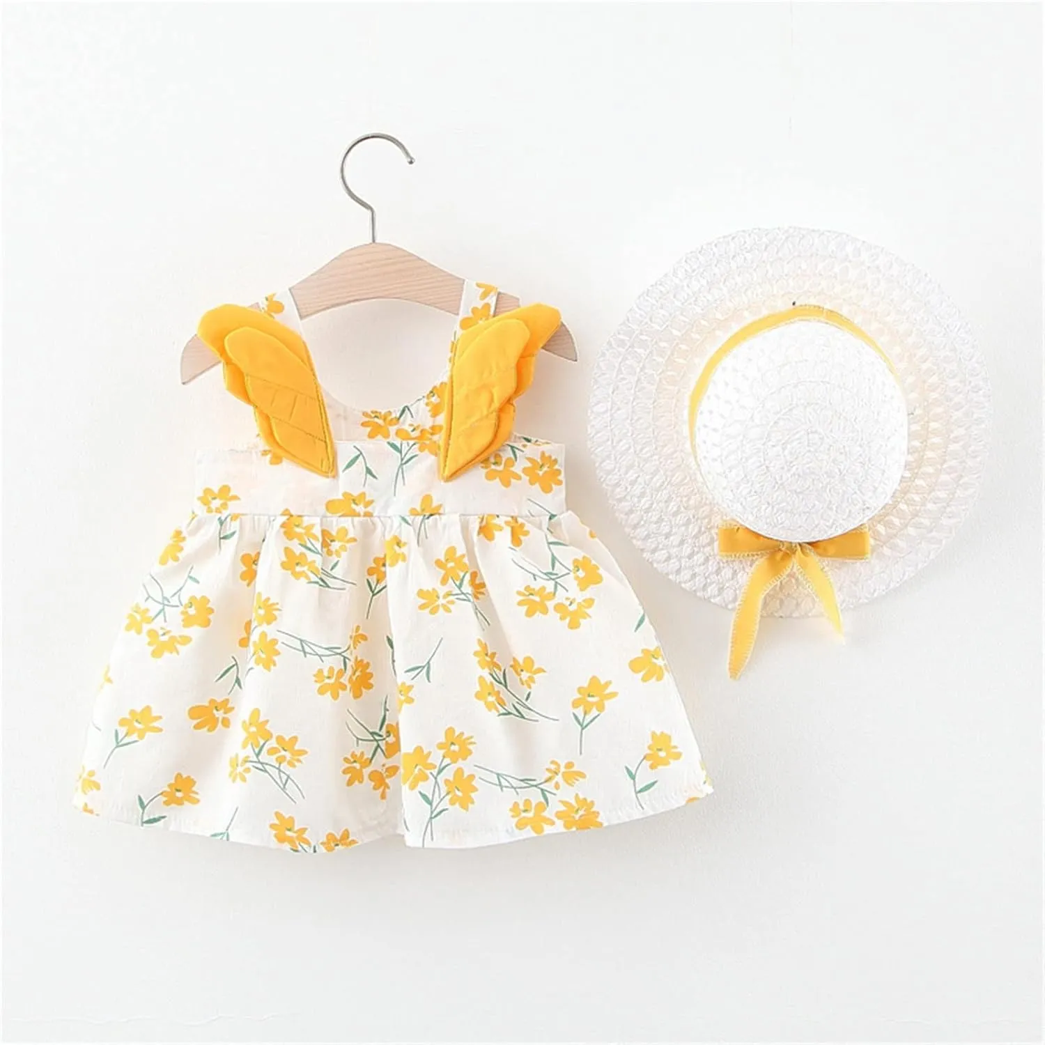Girls Summer Dress Infant Floral Suspenders Dress Baby Princess Outfits Clothes Hat Girls Dress Kids for 1-4 Years